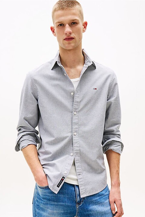 Erkek Regular Fit Düğmeli Yaka Oxford Gömlek - Gri 