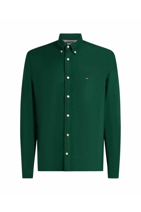 Erkek Regular Fit Düğmeli Yaka Oxford Gömlek - Koyu Yeşil 