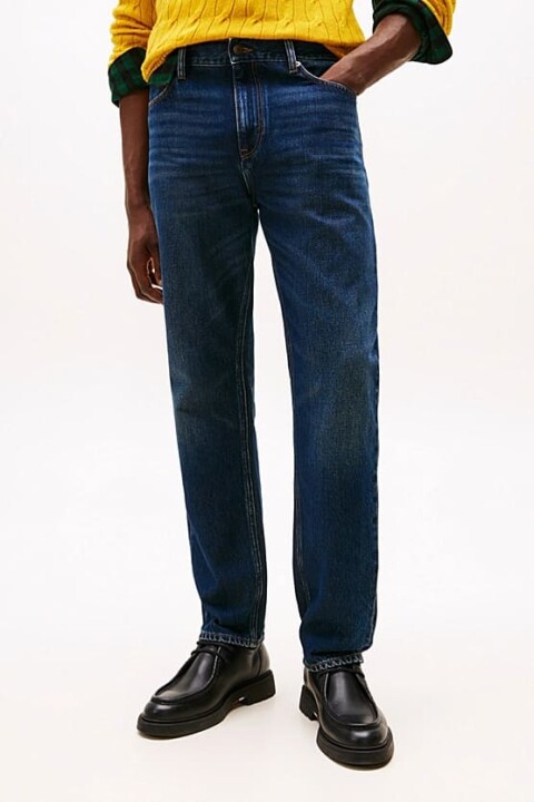 Erkek Regular Fit Düz Paça Eskitme Görünümlü Jean Pantolon - Lacivert - Tommy Hilfiger