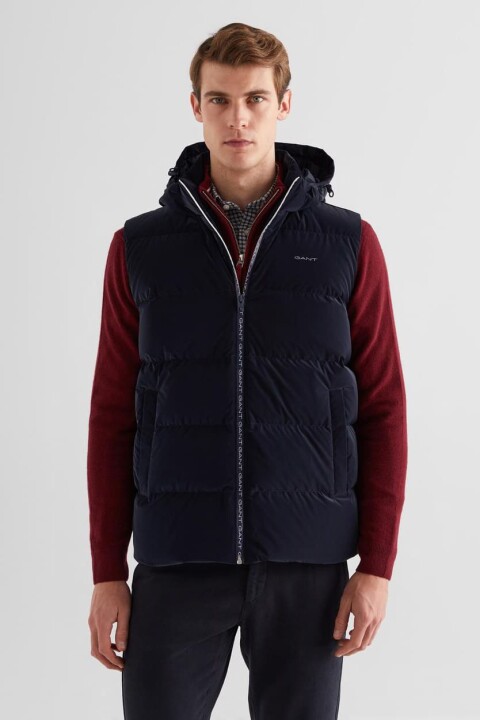 Erkek Regular Fit Fermuar Şeritli Kapüşonlu Yelek - Lacivert - Gant