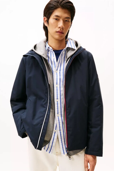 Erkek Regular Fit Fermuarı Şerit Detaylı Kapüşonlu Mont - Lacivert - Tommy Hilfiger