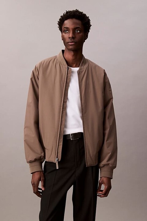 Erkek Regular Fit Fermuarlı Bomber Ceket - Bej 
