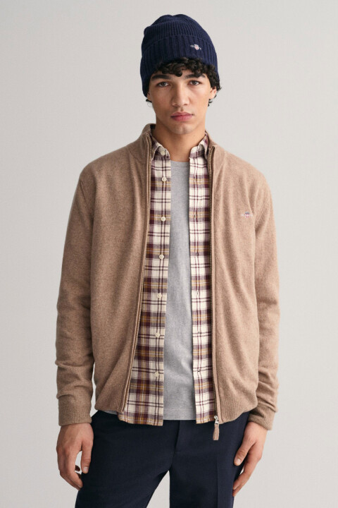 Erkek Regular Fit Fermuarlı Hırka - Bej 