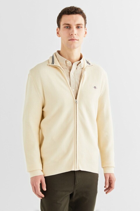 Erkek Regular Fit Fermuarlı Hırka - Krem - Gant