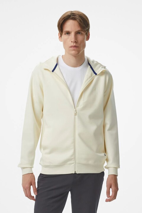 Erkek Regular Fit Fermuarlı Kapüşonlu Sweatshirt - Ekru 