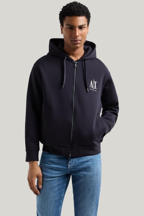 Erkek Regular Fit Fermuarlı Kapüşonlu Sweatshirt - Lacivert - Armani Exchange