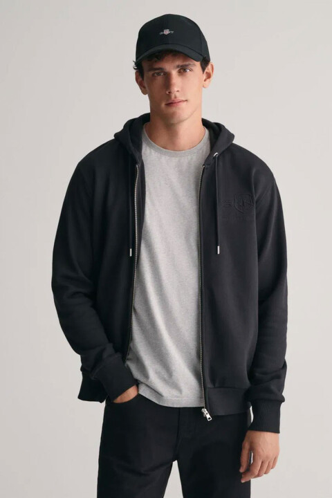 Erkek Regular Fit Fermuarlı Logolu Sweatshirt - Siyah 