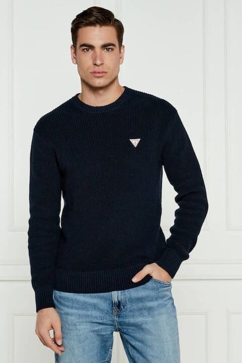 Erkek Regular Fit Fitilli Örgü Kazak - Lacivert - Guess