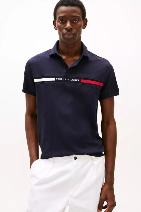 Erkek Regular Fit Göğsü Şeritli ve Yazı Nakışlı Polo Yaka T-Shirt - Lacivert 