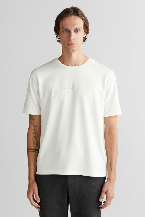 Erkek Regular Fit Kabartma Logolu Bisiklet Yaka T-Shirt - Beyaz 