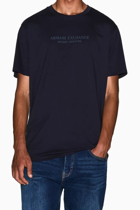 Erkek Regular Fit Kabartma Yazı Logolu Pamuklu T-Shirt - Lacivert - Armani Exchange