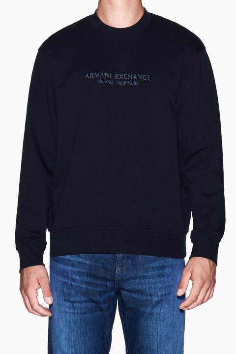 Erkek Regular Fit Kabartma Yazı Logolu Sweatshirt - Lacivert - Armani Exchange