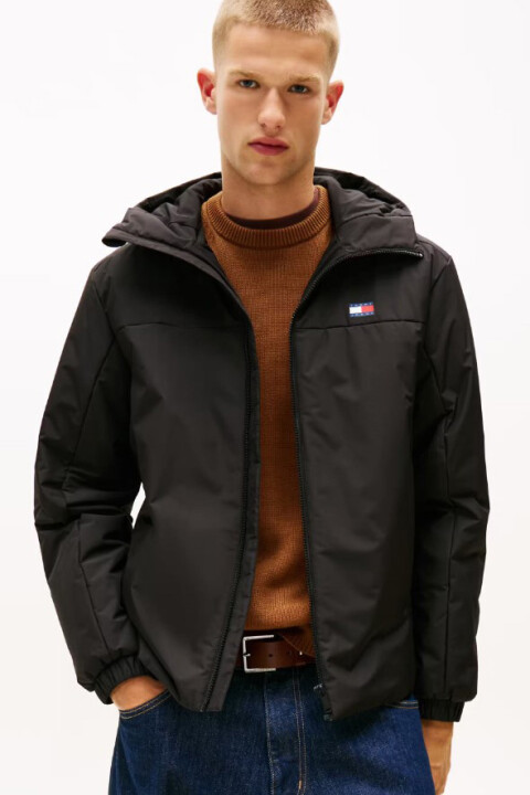 Erkek Regular Fit Kapüşonlu Dolgulu Mont - Siyah - Tommy Hilfiger