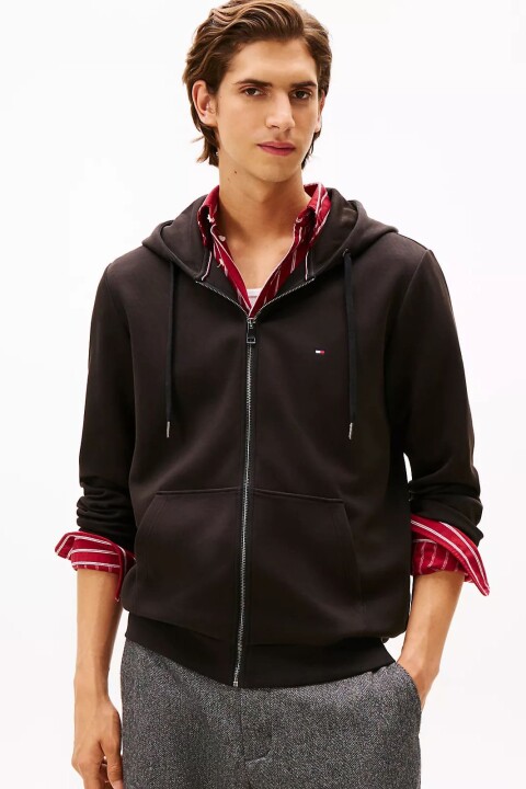 Erkek Regular Fit Kapüşonlu Kanguru Cepli Fermuarlı Sweatshirt - Siyah - Tommy Hilfiger