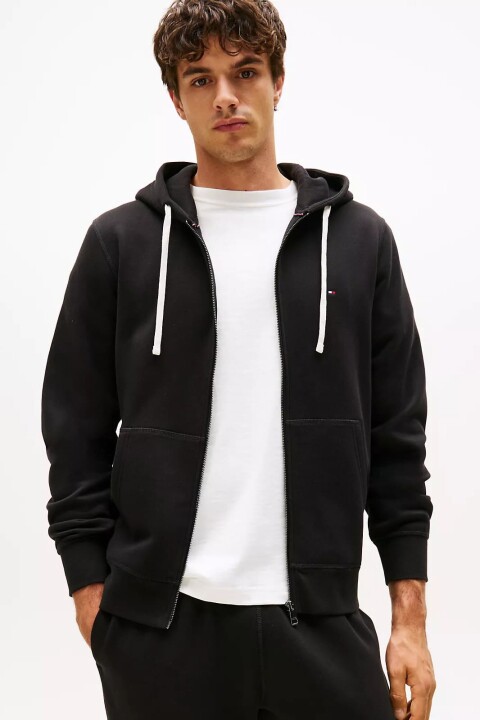 Erkek Regular Fit Kapüşonlu Kanguru Cepli Fermuarlı Sweatshirt - Siyah - Tommy Hilfiger