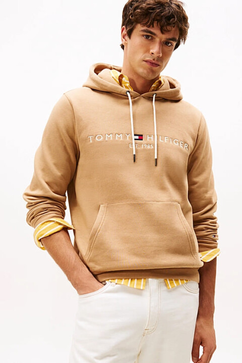 Erkek Regular Fit Kapüşonlu Logolu Sweatshirt - Açık Camel 
