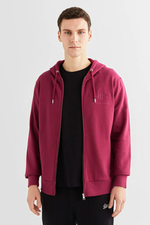 Erkek Regular Fit Kapüşonlu Logolu Sweatshirt - Bordo 
