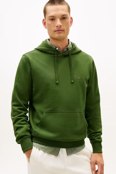 Erkek Regular Fit Kapüşonlu Uzun Kollu Kanguru Cepli Sweatshirt - Yeşil 