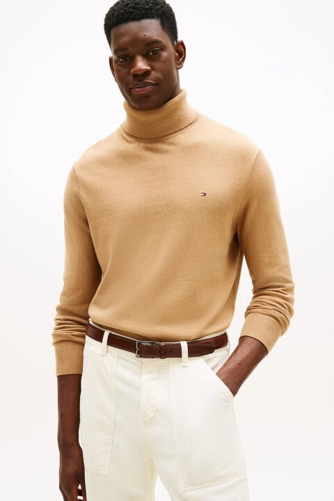 Erkek Regular Fit Kaşmir Karışımlı Balıkçı Yaka Kazak - Camel - Tommy Hilfiger