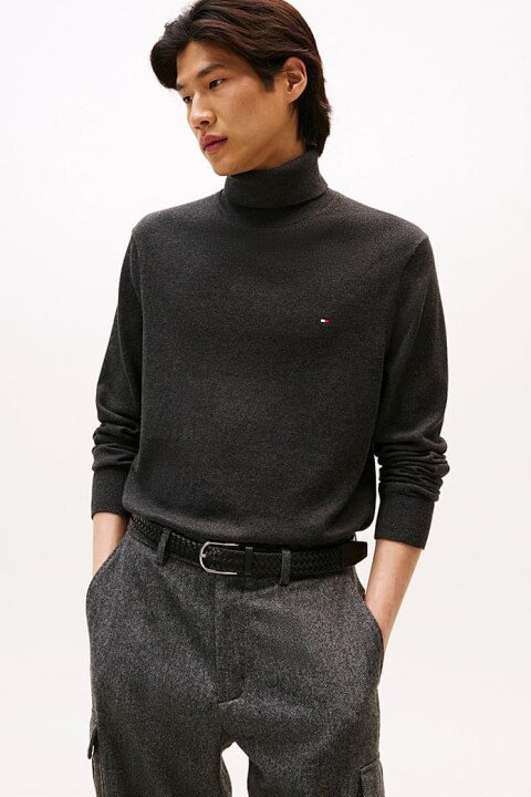 Erkek Regular Fit Kaşmir Karışımlı Balıkçı Yaka Kazak - Koyu Gri - Tommy Hilfiger