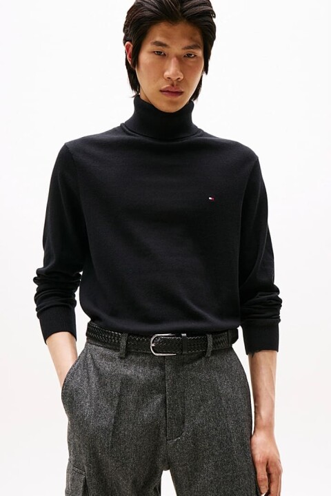 Erkek Regular Fit Kaşmir Karışımlı Balıkçı Yaka Kazak - Siyah - Tommy Hilfiger
