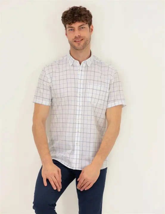 Erkek Regular Fit Kısa Kollu Gömlek-Açık Mavi - PİERRE CARDİN