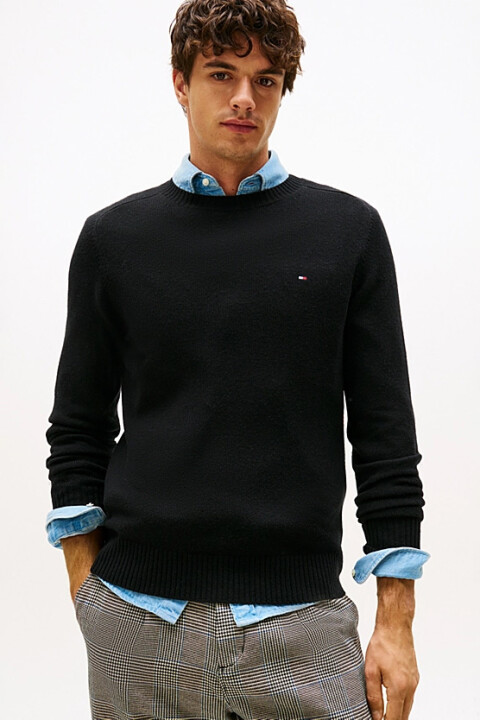 Erkek Regular Fit Kuzu Yünü Bisiklet Yaka Kazak - Siyah - Tommy Hilfiger