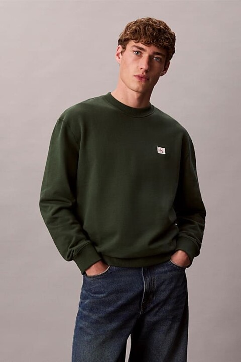 Erkek Regular Fit Logo Yamalı Sweatshirt - Yeşil 