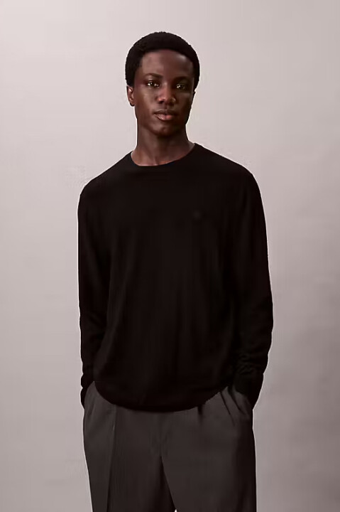 Erkek Regular Fit Merinos Yünü Triko Kazak - Siyah - Calvin Klein