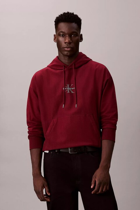 Erkek Regular Fit Monogram Logolu Kapüşonlu Sweatshirt - Bordo 