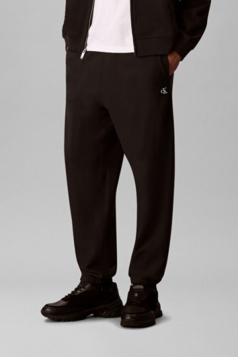 Erkek Regular Fit Monogram Nakışlı Jogger Eşofman Altı - Siyah 