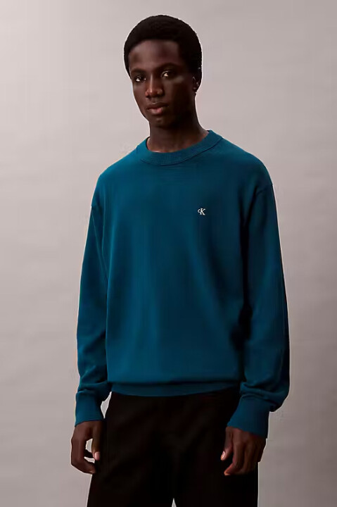 Erkek Regular Fit Monogram Nakışlı Kazak - Petrol Mavisi 