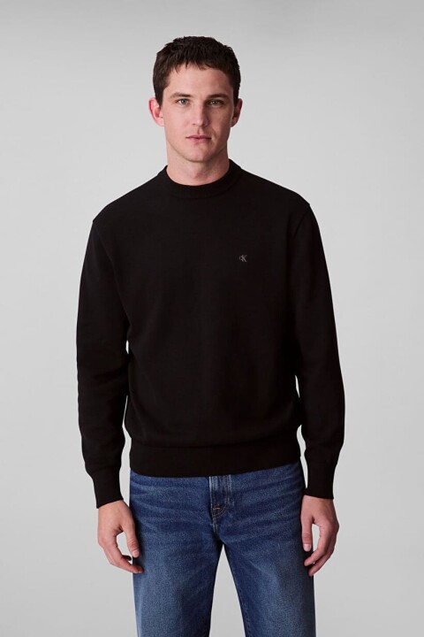 Erkek Regular Fit Monogram Nakışlı Kazak - Siyah 