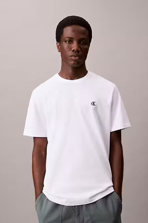 Erkek Regular Fit Monogram Nakışlı Pamuklu T-Shirt - Beyaz 