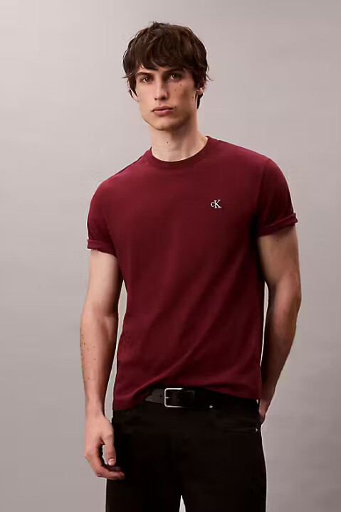 Erkek Regular Fit Monogram Nakışlı T-Shirt - Bordo 