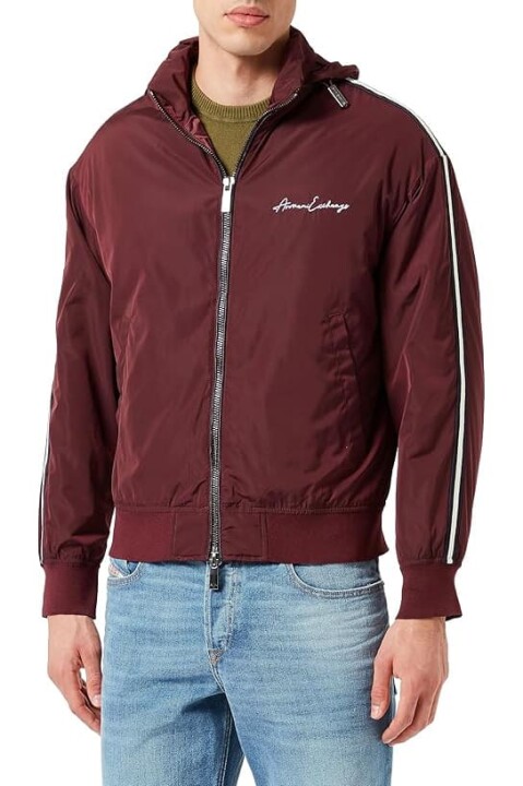 Erkek Regular Fit Omuzları Şeritli Fermuarlı Mont - Bordo 