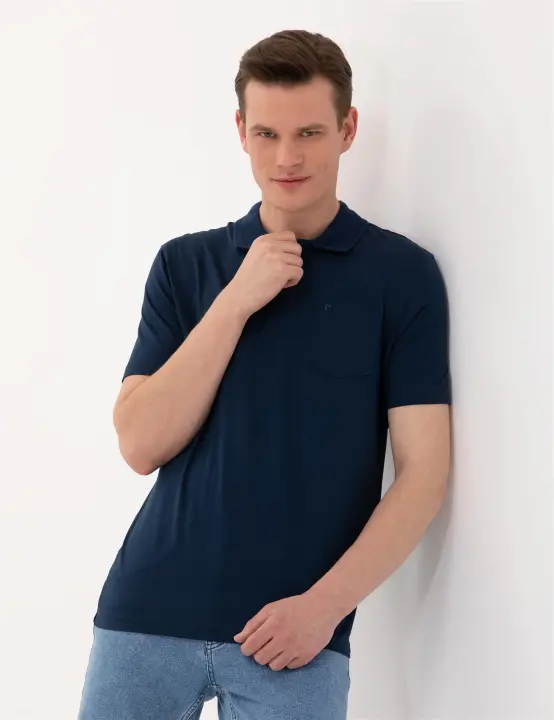 Erkek Regular Fit Polo Yaka Merserize Tişört-Lacivert 