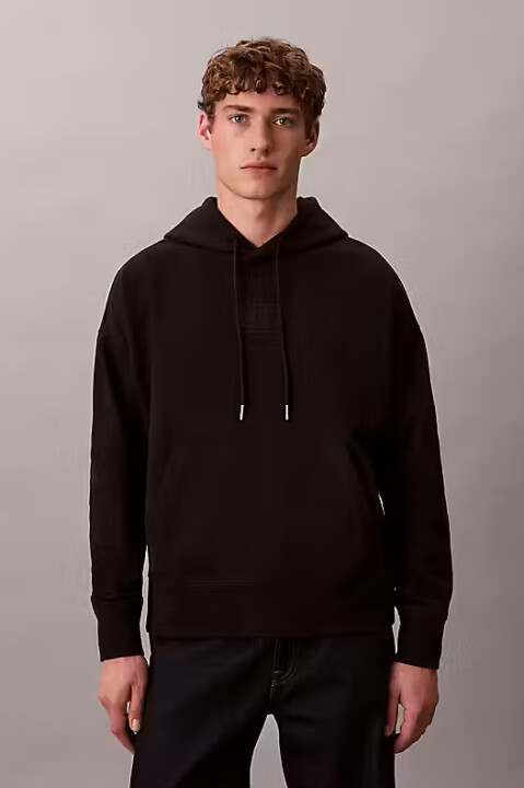 Erkek Regular Fit Premium Terry Kapüşonlu Sweatshirt - Siyah - Calvin Klein
