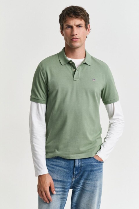 Erkek Regular Fit Shield Pique Polo T-Shirt - Yeşil 
