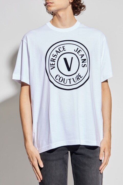 Erkek Regular Fit V Amblemli Bisiklet Yaka T-Shirt - Beyaz 