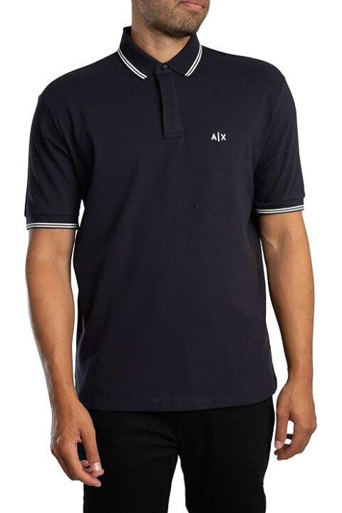 Erkek Regular Fit Yakası Çizgili Polo Yaka T-Shirt - Lacivert - Armani Exchange