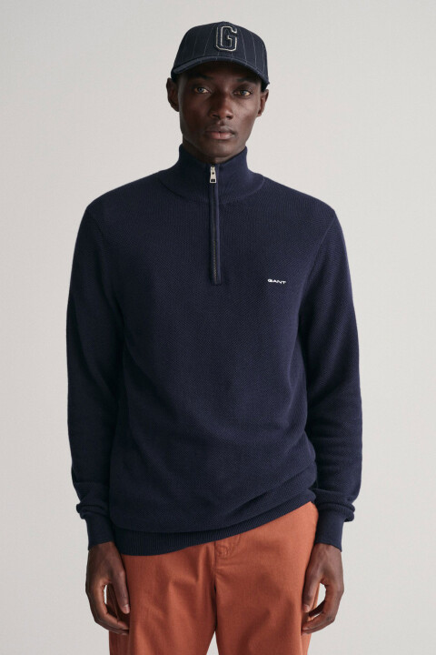 Erkek Regular Fit Yarım Fermuarlı Kazak - Lacivert - Gant