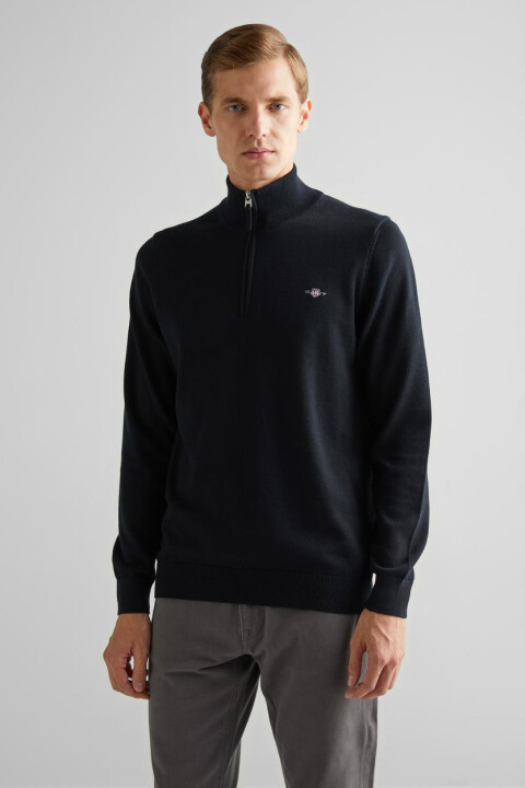 Erkek Regular Fit Yarım Fermuarlı Kazak - Siyah - Gant