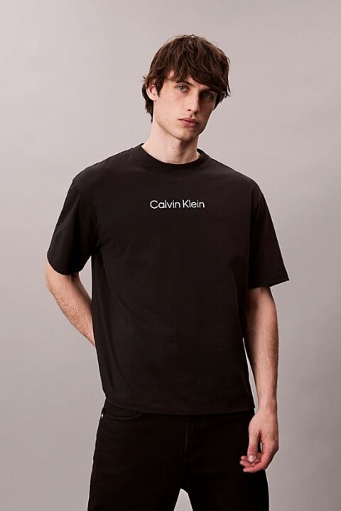 Erkek Regular Fit Yazı Baskılı Pamuklu T-Shirt - Siyah - Calvin Klein