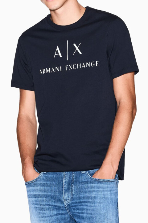 Erkek Regular Fit Yazı Logolu Pamuklu T-Shirt - Lacivert - Armani Exchange
