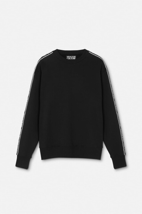 Erkek Regular Fit Yazı Logolu Şeritli Bisiklet Yaka Sweatshirt - Siyah - Versace