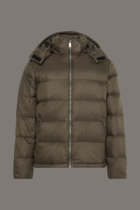 Erkek Regular Kalıp Çıkarılabilir Kapüşonlu Kuş Tüyü Şişme Mont - Haki 