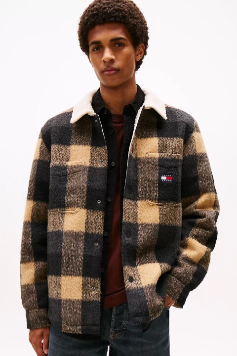 Erkek Regular Kalıp Pelüş Yakalı Kareli Gömlek Ceket - Siyah/Kahverengi - Tommy Hilfiger