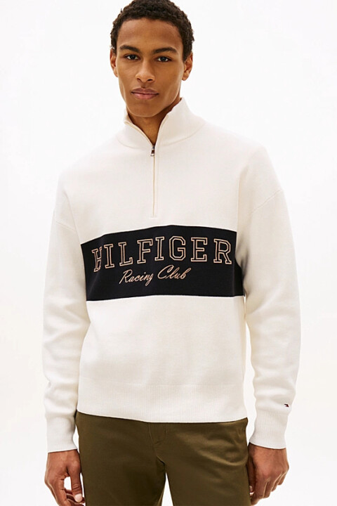 Erkek Relaxed Fit Modern Athleisure Yarım Fermuarlı Kazak - Ekru - Tommy Hilfiger