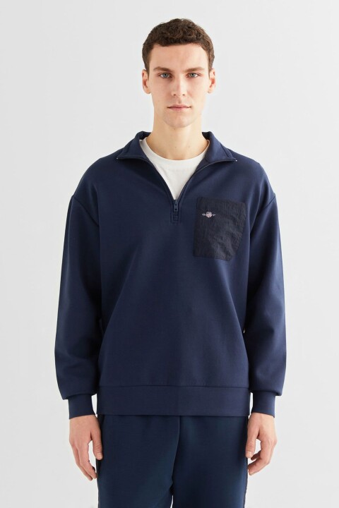 Erkek Relaxed Fit Yarım Fermuarlı Sweatshirt - Lacivert 